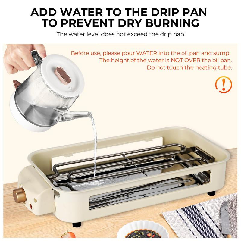 Pukomc 1500W Smokeless Indoor Electric Grill with Non-Stick Plate, 3 Raclette Pans, and Dishwasher-Safe Components - Ideal for Steaks, Hot Dogs, and More