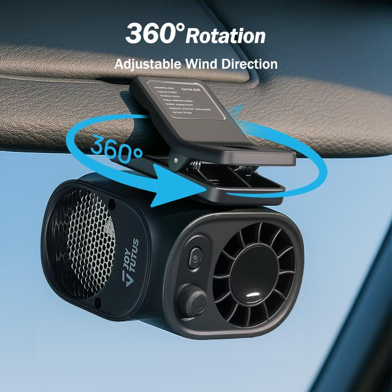 JOYTUTUS Car Clip on Fan with LED Display - 360° Rotation, 100 Speeds Adjustable, USB Rechargeable Personal Cooling Fan 1800Mah Battery