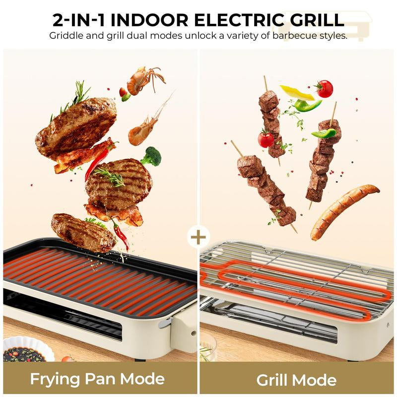 Pukomc 1500W Smokeless Indoor Electric Grill with Non-Stick Plate, 3 Raclette Pans, and Dishwasher-Safe Components - Ideal for Steaks, Hot Dogs, and More